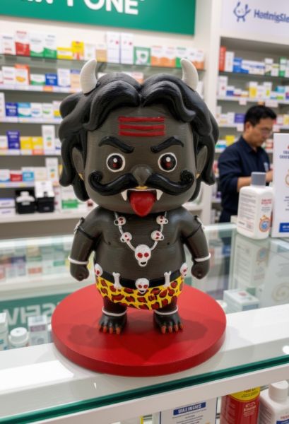 Nazarbattu figurine on the counter of a medical store