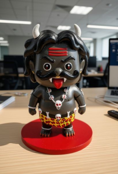 Hand-painted Nazarbattu figurine standing guard on an office desk